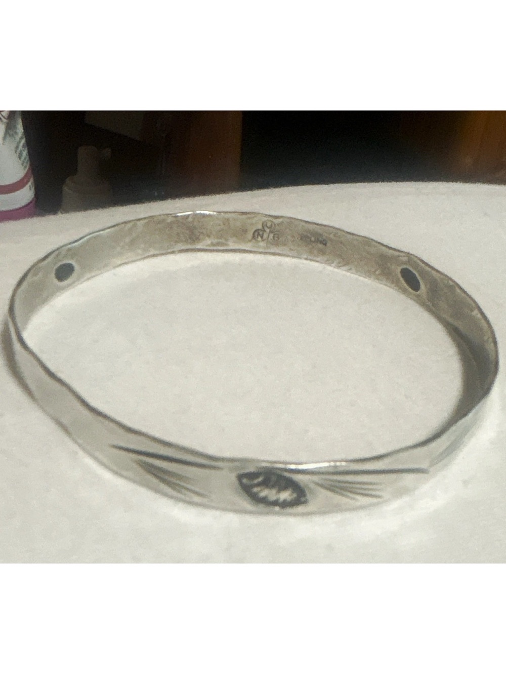 Sterling Silver vintage Stuart Nye Etched pinecone design bangle sterling Silver